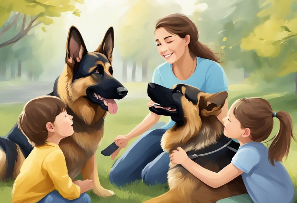 Perhe luonnon keskellä koiran kanssa